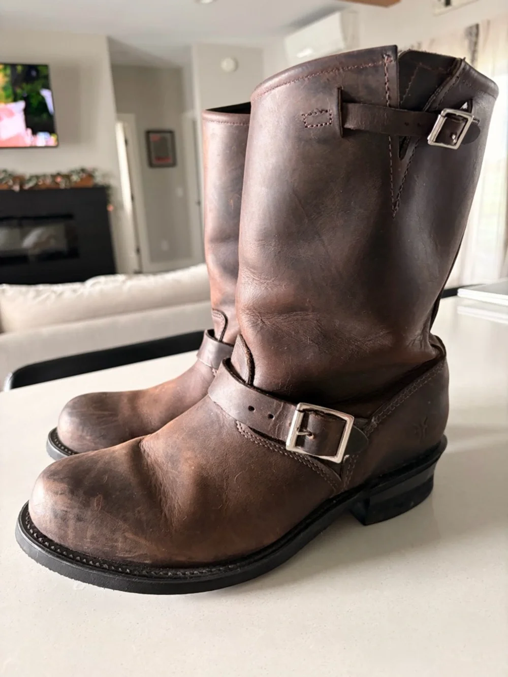 Frye Brown Leather Harness Boots - Picture 1 of 6